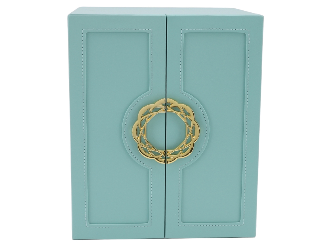 Caja De Joyería De Cuero Estilo Europeo Con Dos Puertas Para Collares, Pendientes, Relojes Y Pulseras - Verde