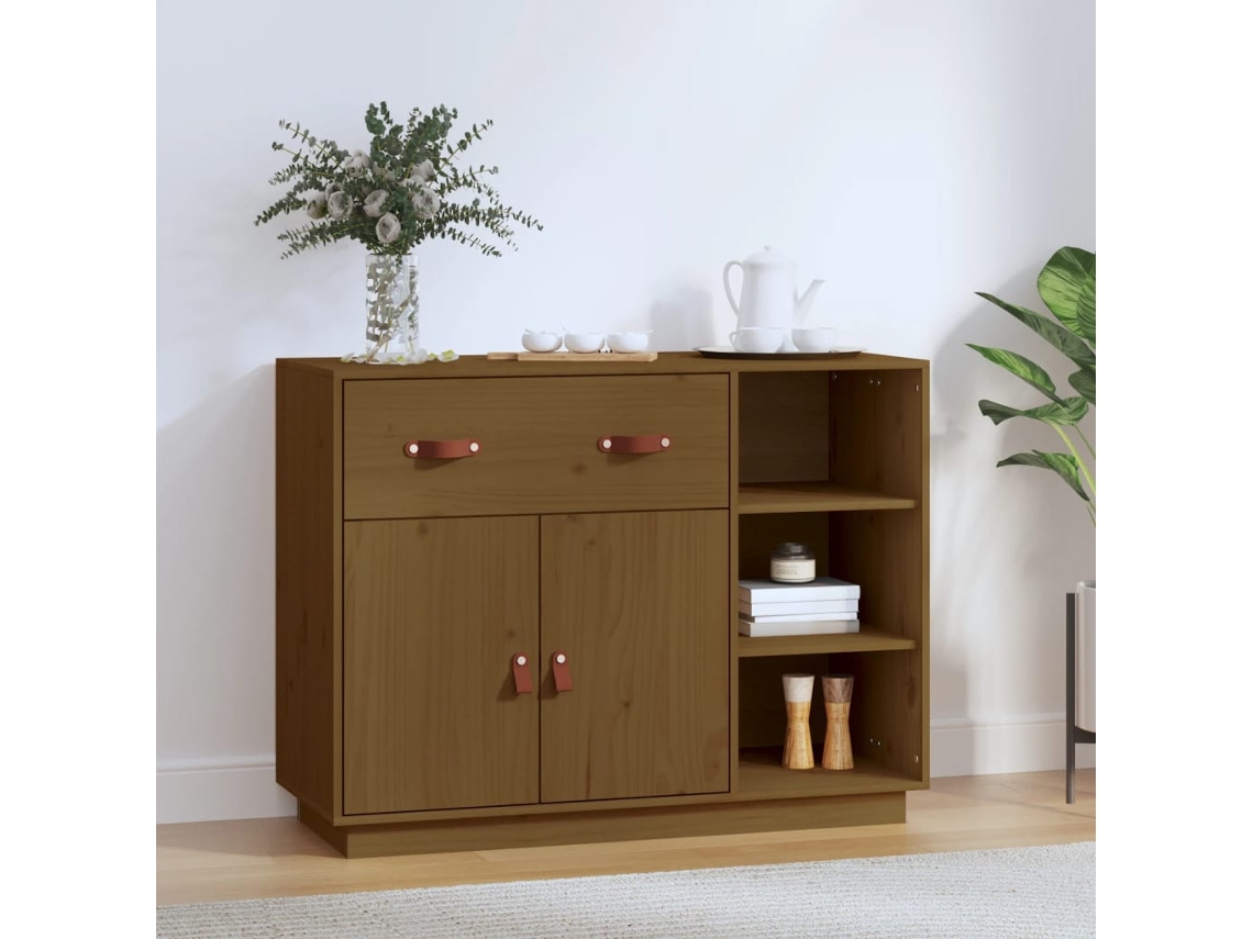 Aparador De Madera Maciza De Pino Marrón Miel 98,5x40x75 Cm