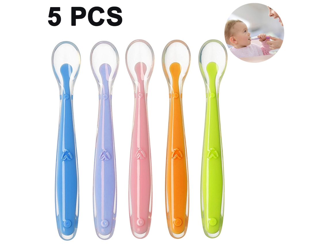 Cuchara para bebés de primera etapa, silicona suave de grado alimenticio, herramienta de autoalimentación, diseño ergonómico para manos pequeñas.