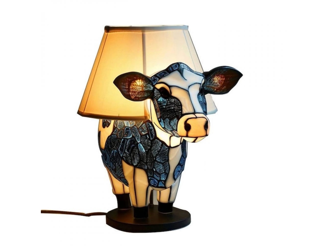 JILLIOPER Lámpara de mesa decorativa, lámpara vintage de vaca con un brillo cálido y relajante, lámpara de escritorio con iluminación USB, iluminación decorativ
