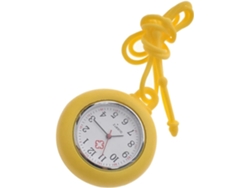 Reloj Bolsillo Portátil Redondo Silicona Amarillo Carcasa Acero Inoxidable Médico Ropa Uso
