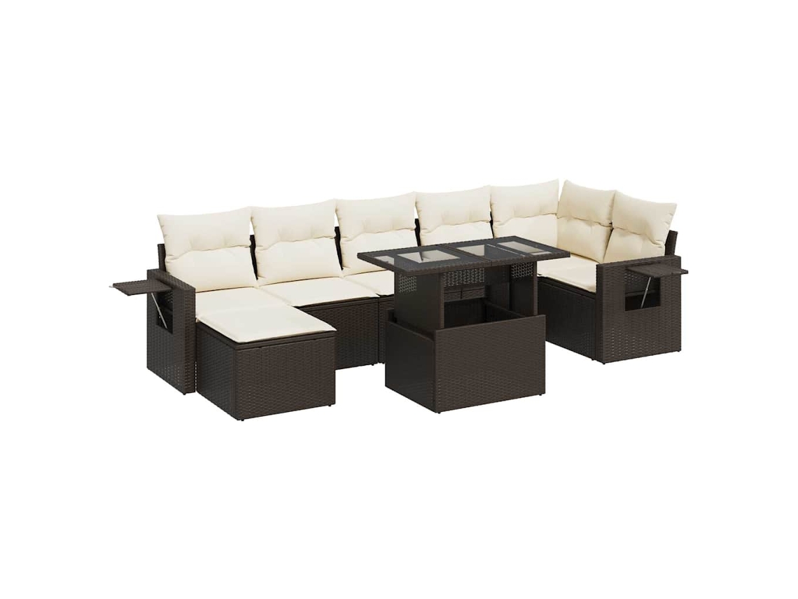 Conjunto de 8 sofás de jardín con cojines, mimbre, patas marrones, MAISON EXCLUSIVE (8 piezas)