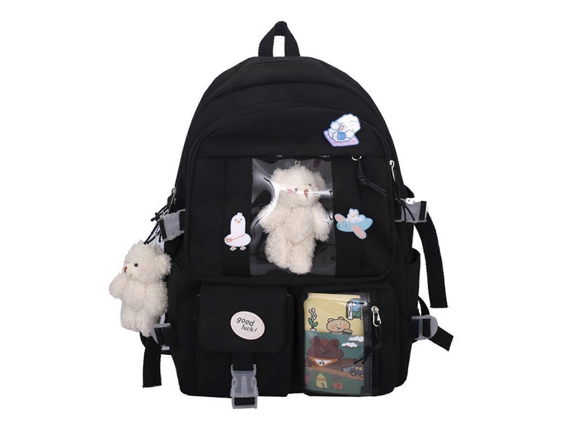 Mochila escolar grande estilo Harajuku japonés para portátil, mochila escolar de nailon para universidad, negra.
