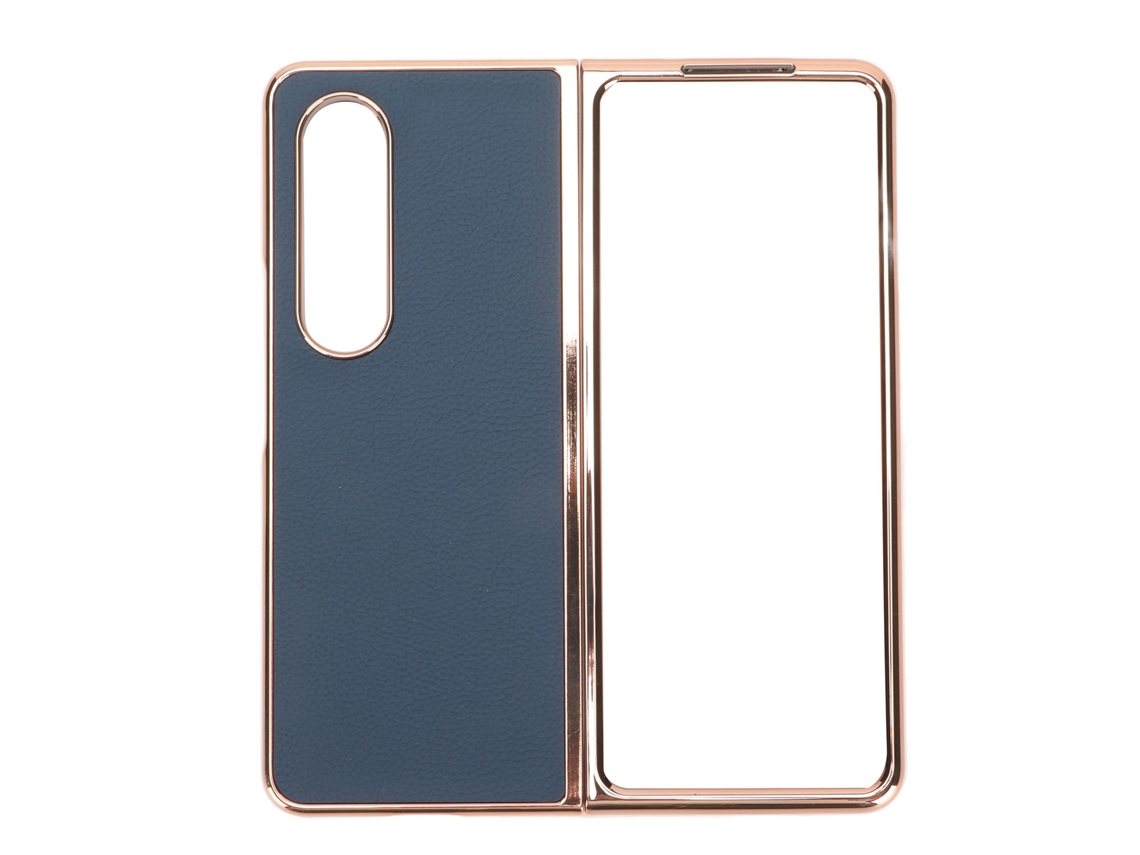 Capa Protetora De Couro Real Para Samsung Galaxy Z Fold 4 Anti-arranhões Azul Nano Plating