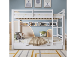 Litera Infantil De 90x200 Cm Con Cama Nido, Estante De 2 M, Escalera Y Somier De Láminas Resistente, Color Blanco.