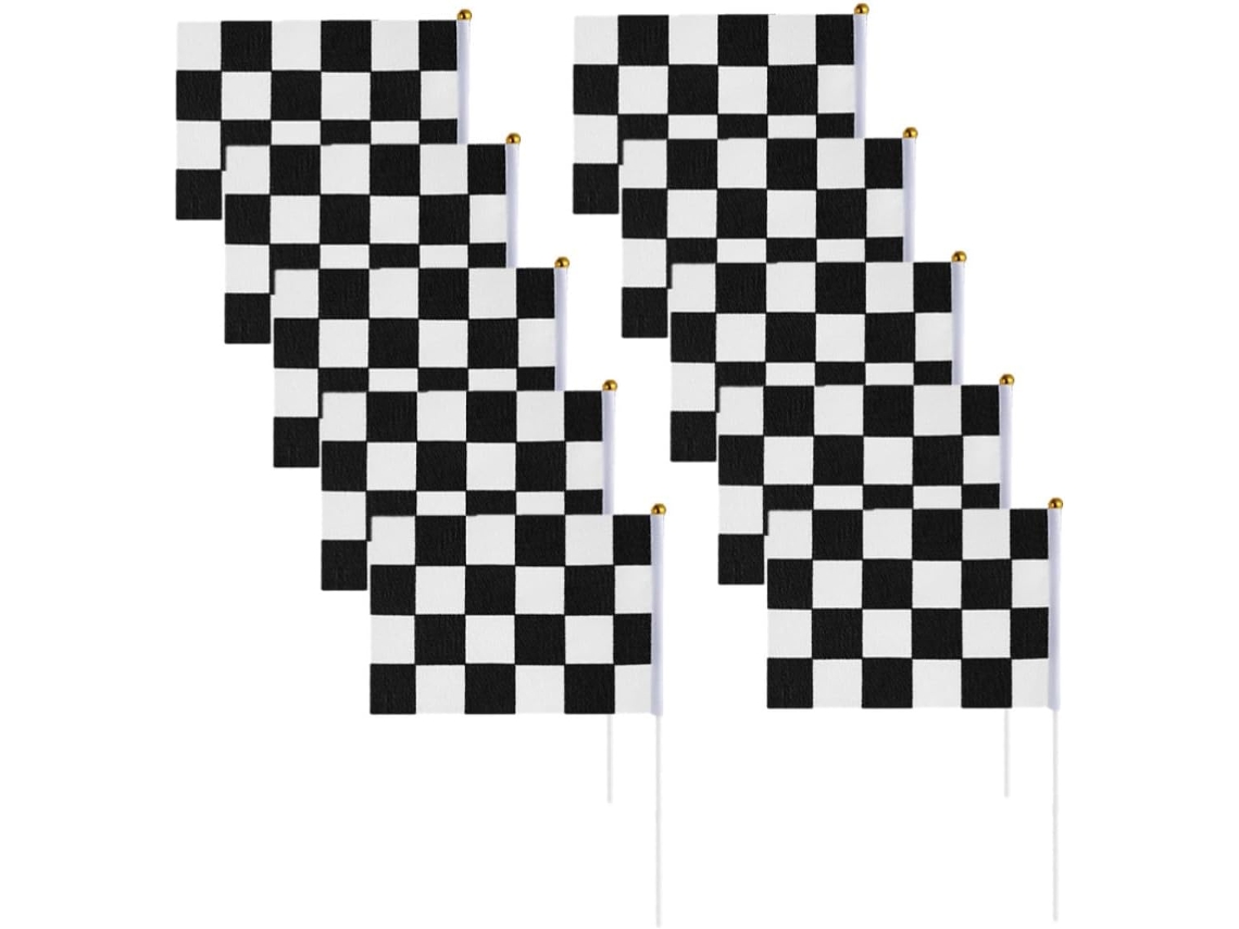 10 Banderas De Carreras A Cuadros Con Asta, De Tela No Tejida, Banderas De Coches De Carreras En Blanco Y Negro Para
