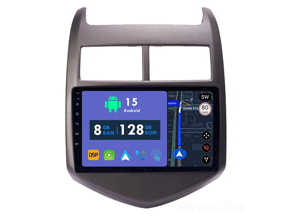 Coche Radio Android Auto Autoradio 8GB RAM 128G ROM CarPlay Navegación GPS Pantalla Táctil RoverOne para Chevrolet Aveo 2 2011 - 2015 