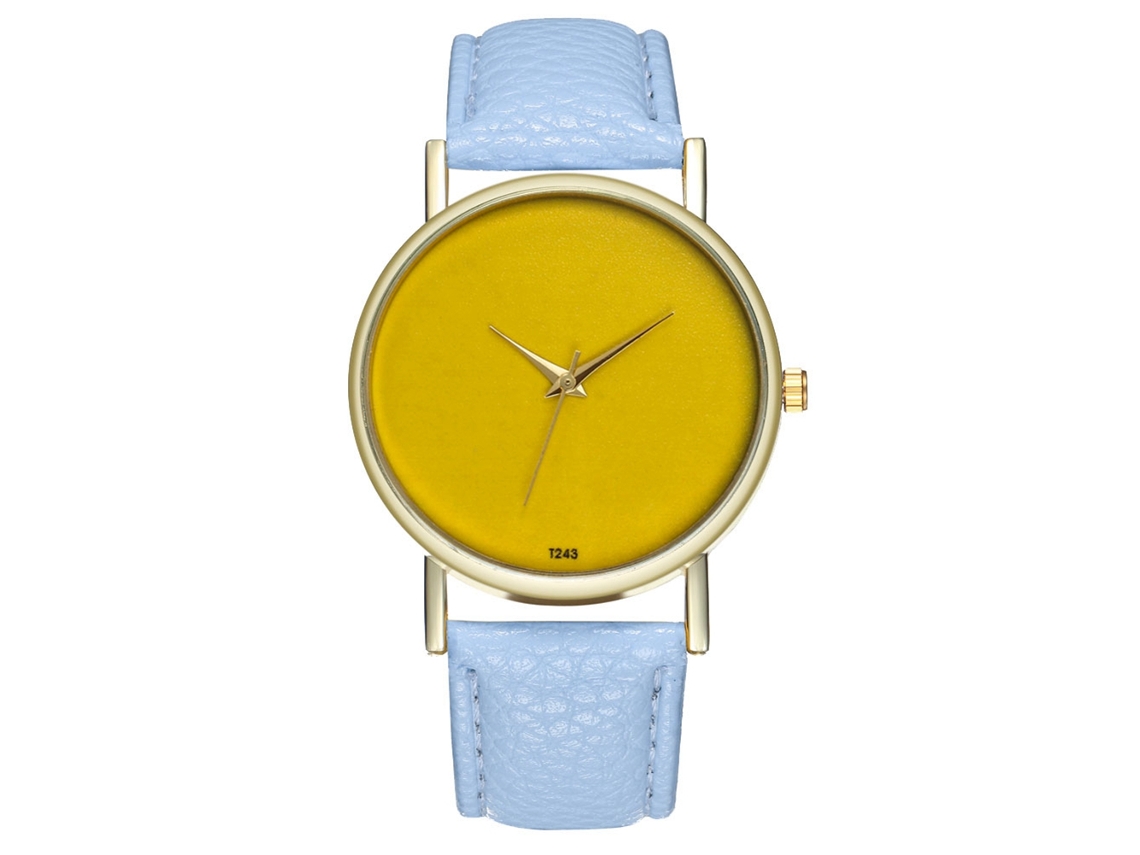 Reloj De Pulsera De Cuarzo De Moda Con Correa De Cuero Para Mujer Y Hombre (azul Claro)