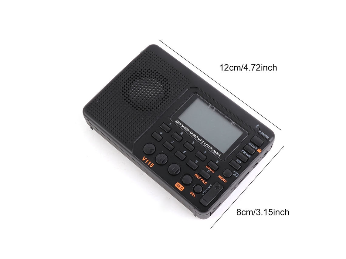 Radio FM portátil con pantalla de 2 pulgadas y altavoz estéreo de 3 W