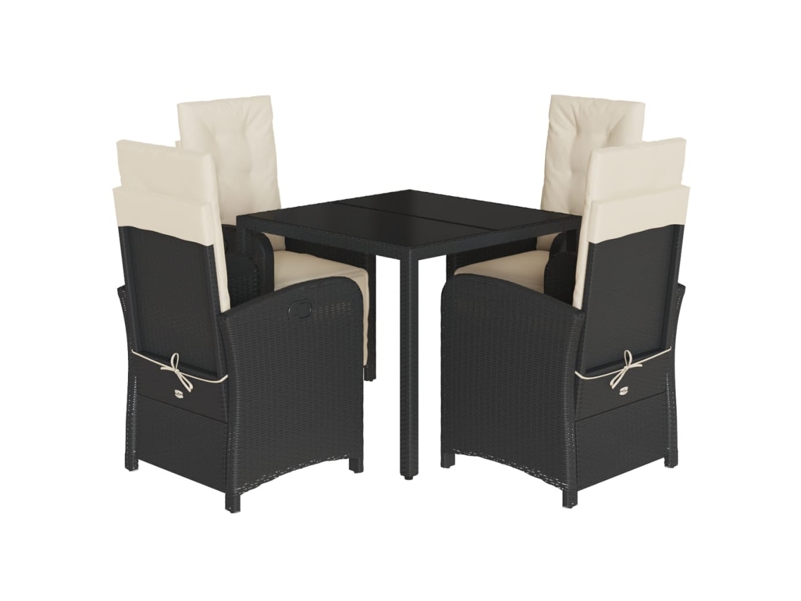 Maison Exclusive - Juego de comedor de jardín de 5 piezas con cojines de mimbre negros