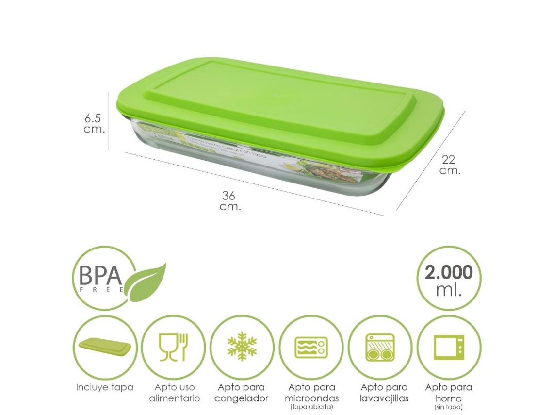 Fuente Cristal Rectangular Con Tapa 2 Litros 36 x 22 x 6.5 (Alt) cm ORYX