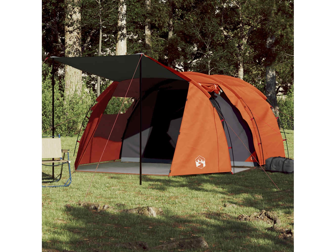 Tienda De Campaña Con Túnel 4 Personas Impermeable Gris Naranja