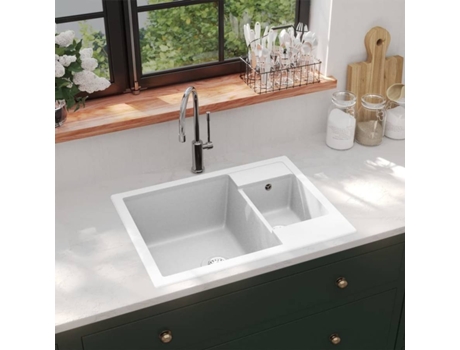 Fregadero VIDAXL Doble Seno con Rebosadero Granito Blanco (580 x 440 x 172 mm)