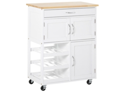 Carrito de cocina con 2 armarios, cajón y soporte para 9 botellas - Blanco