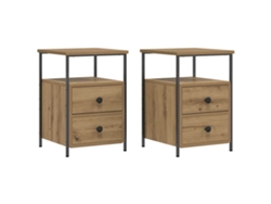 Juego de 2 mesitas de noche de madera de roble artesanal EXCLUSIVA MAISON