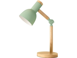 Lámpara De Mesa Regulable De Madera Verde, Casquillo E27, 12 W, Luz Cálida, Ideal Para Dormitorios Infantiles O Salas De Estar.