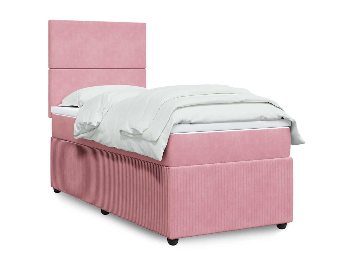 Cama Box Spring Con Colchón Terciopelo Rosa 90x200 Cm