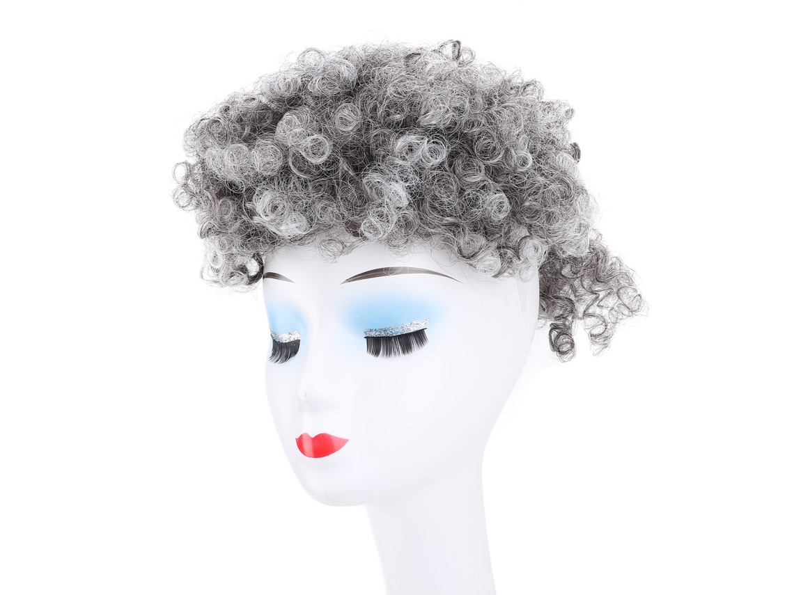 Pieza De Pelo Con Moño Rizado Corto Desordenado Con Fleco Y Cordón Elástico