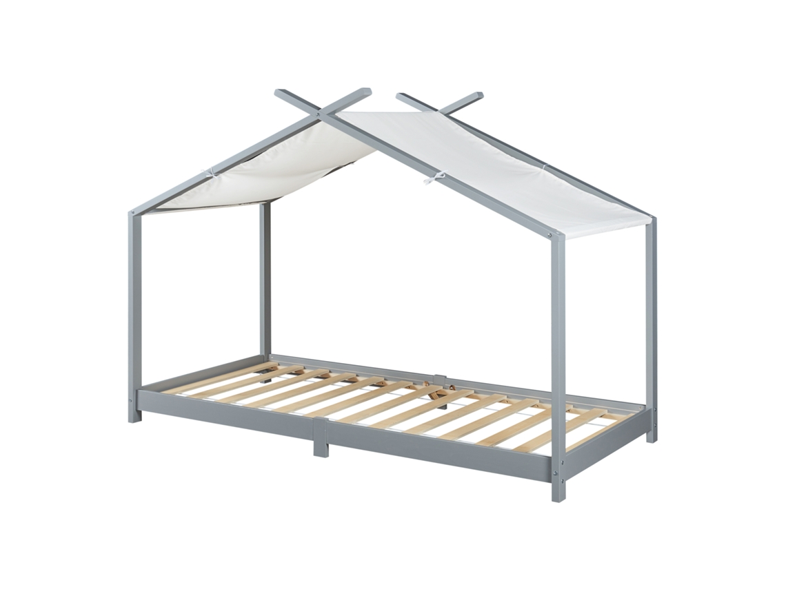 Cama para niños Brome Forma casita con techo pino 90 x 200 cm - Gris y Blanco [EN.CASA]