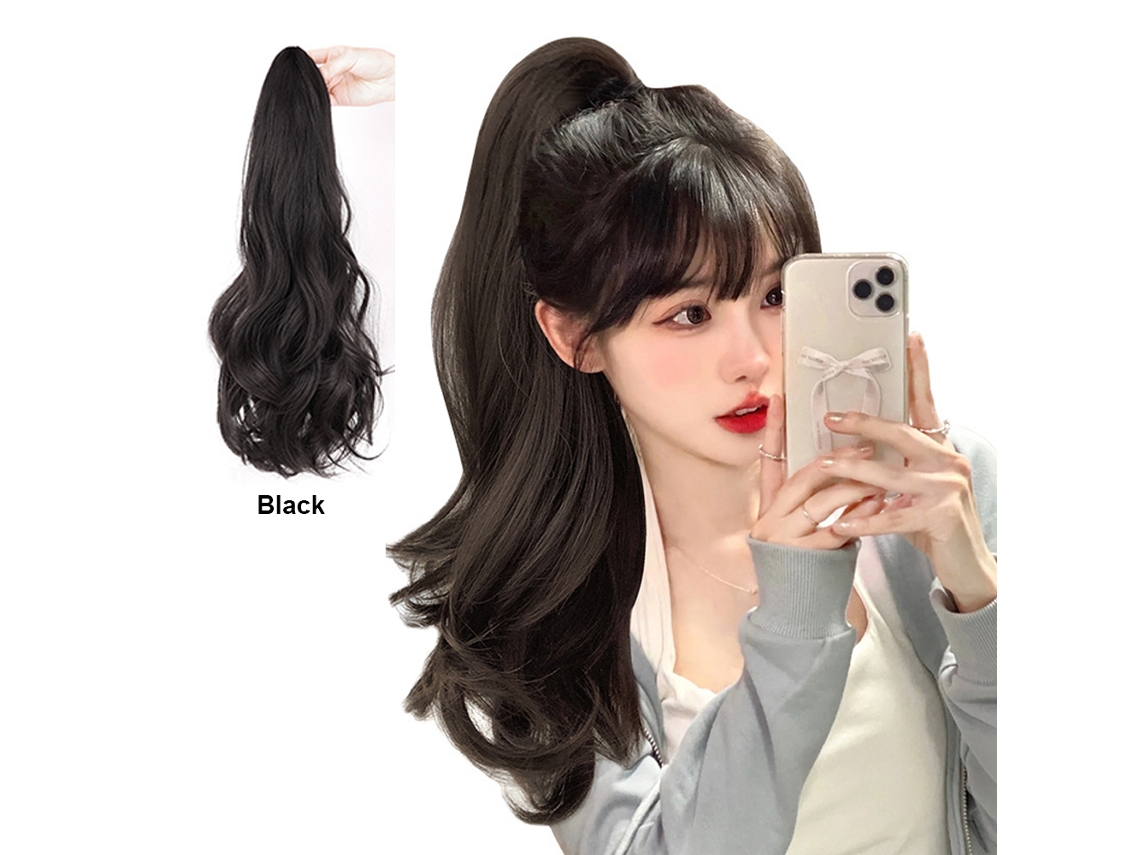 Peluca con extensión de pegamento de caballo, ancha, rizada, ondulada, natural, suave, con clip, para mujeres y niñas, postizos sintéticos invisibles.