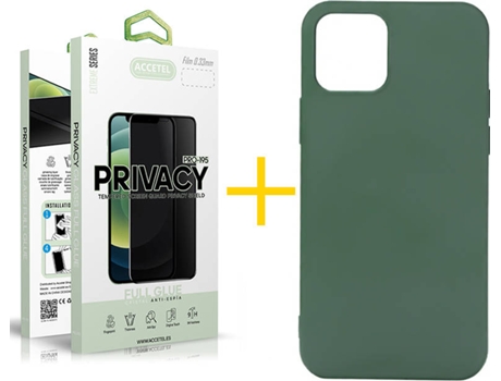 Kit Carcasa y Protector Cristal 1X Privacy Iphone 12«12 Pro Accetel Silicona Verde