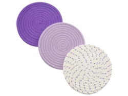 2026-manteles Anti Calor 3 Unidades 100% Algodón Tejido Manual Para Ollas Cocina 17,8cm Morado