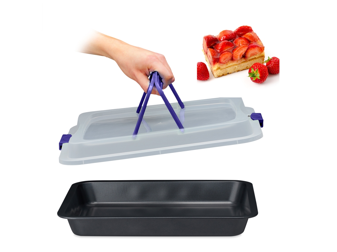 Relaxdays Bandeja De Horno Con Tapa, Portatartas 3 En 1, 40,5x32,5cm, Molde Hornear, Cubierta Transporte, Negro/azul