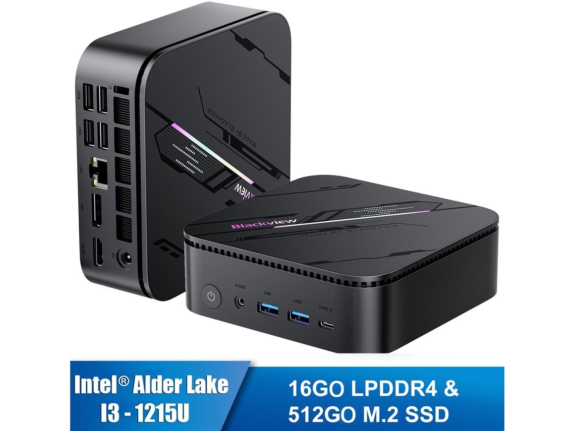 Mini PC Blackview MP100 Pro Intel® Alder Lake I3 1215U 4.4 GHz Máx. 16 GB 512 GB/SSD 4 TB, Windows 11 Pro, Wi-Fi 6