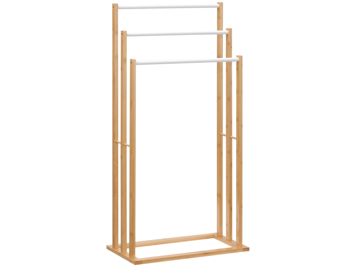 Toallero De Suelo De Bambú De 3 Barras, Bambú Natural, 48 X 25,8 X 94 Cm
