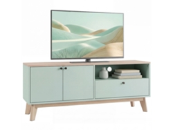 Mueble Para Tv De 120 Cm, Para Televisores De Hasta 36 Pulgadas, Con 2 Puertas, Cajón Y Compartimento Abierto, Color Verde Claro.