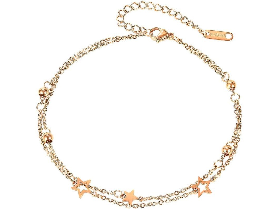 Tobillera De Mujer De Titanio Y Oro Rosa Con Colgantes De Estrella, 22 Cm.