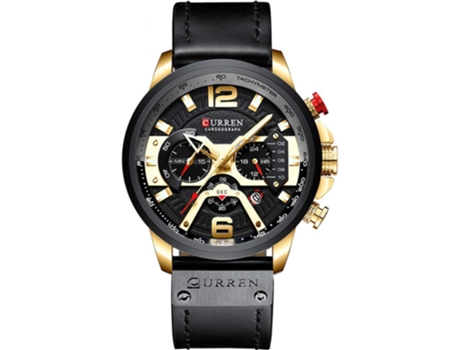 VEANXIN Relojes de pulsera para hombre con correa de cuero-Oro negro