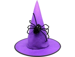 Sombrero De Bruja Morado Con Araña Peluda Negra - Accesorio De Disfraz De Halloween Para Adultos