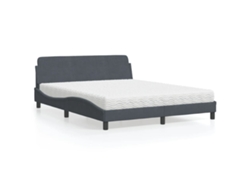 Cama Con Colchón Terciopelo Gris Oscuro 160x200 Cm