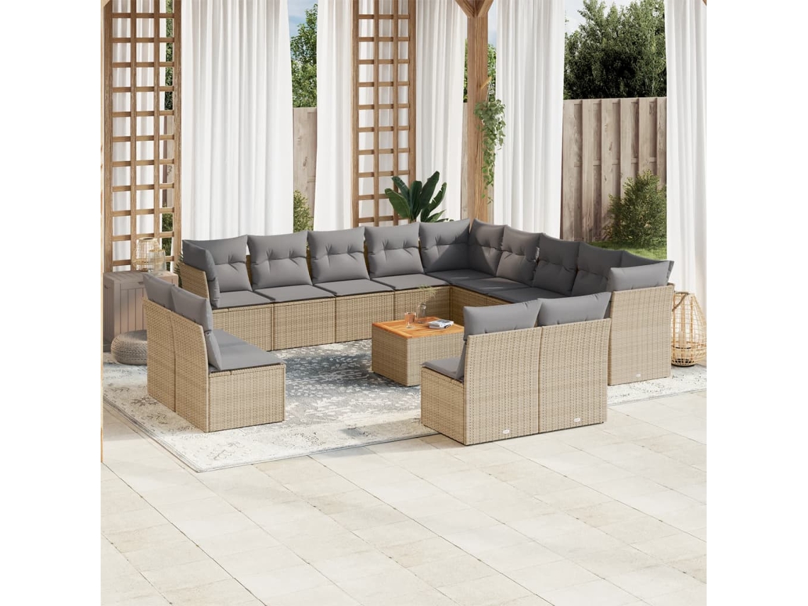 Conjunto de 14 sofás de jardín con cojines de mimbre beige de DKD Home Decor