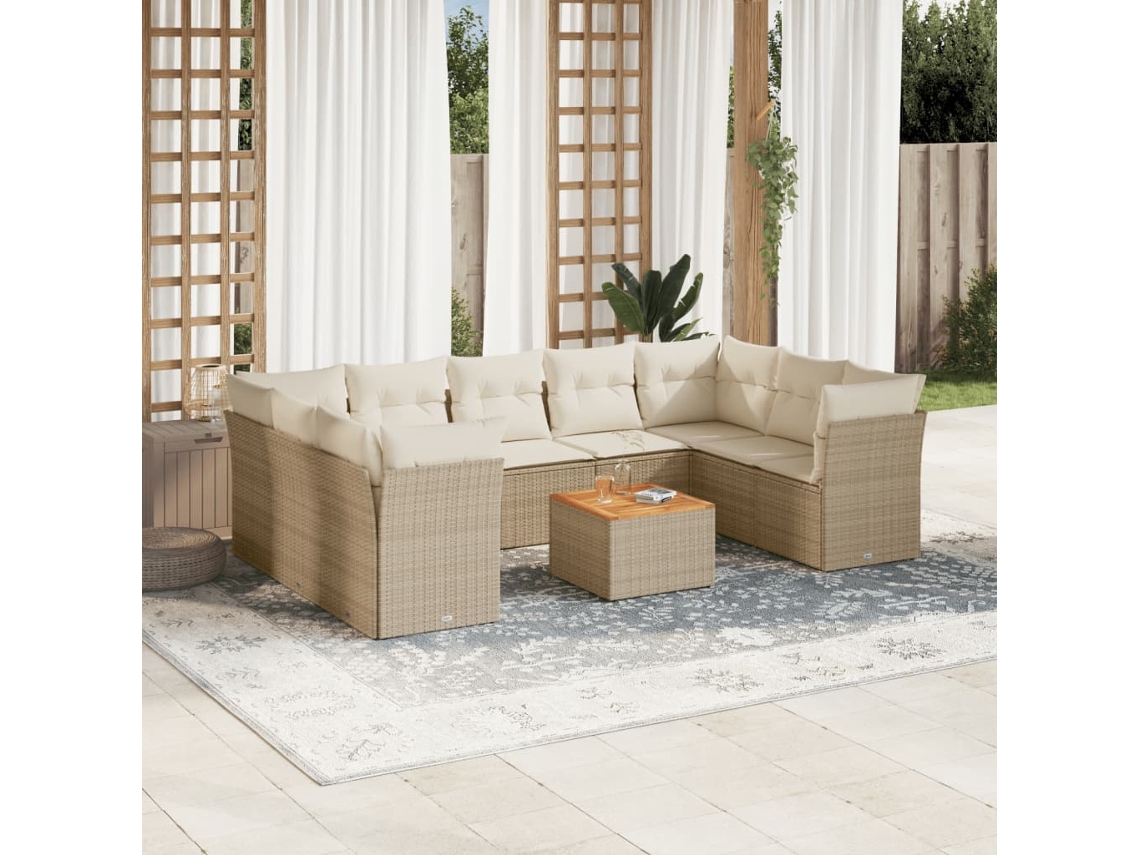 Conjunto de sofá de jardín de 10 piezas con cojines, mimbre sintético beige, Dkd Home Decor