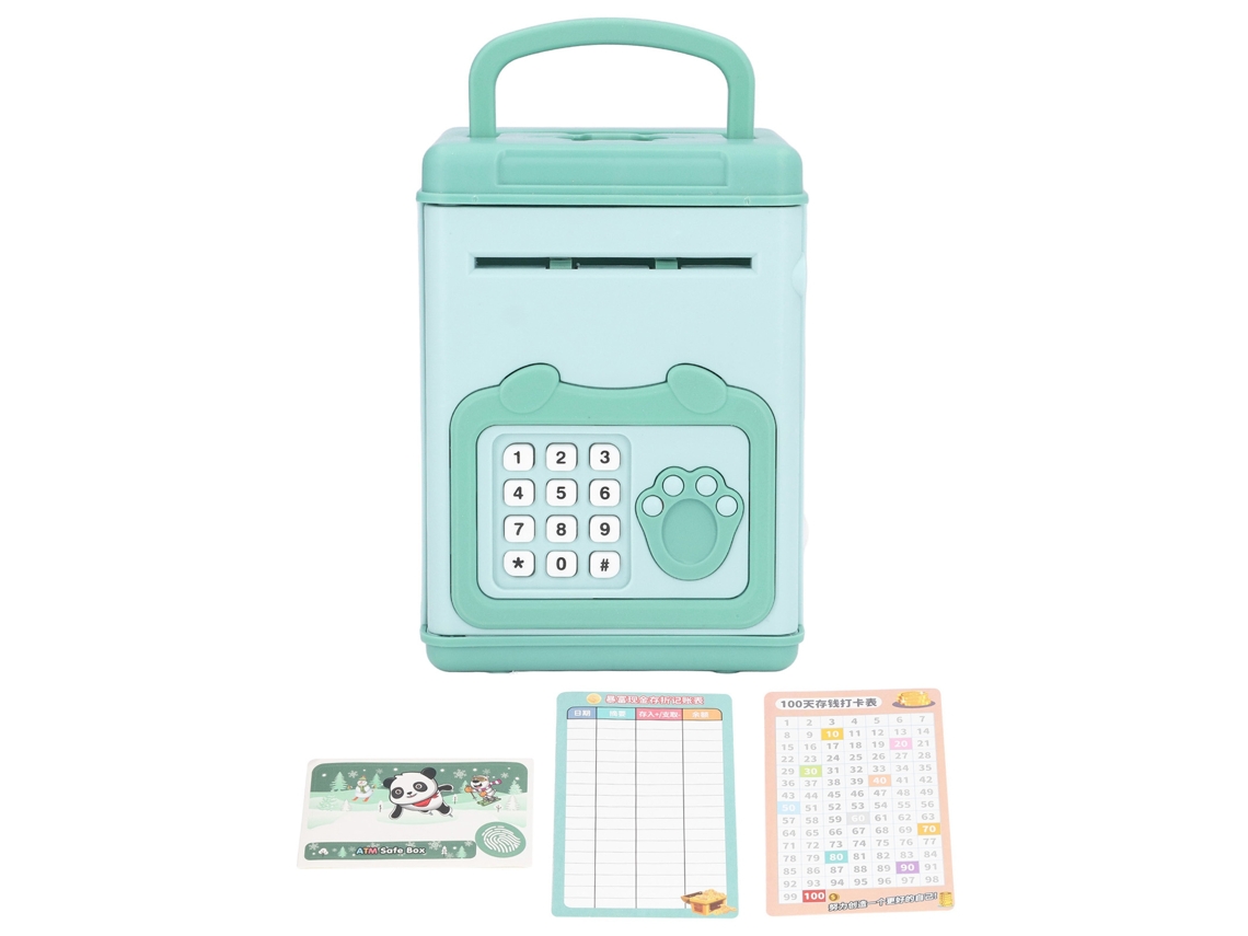 -hucha Electrónica Con Huella Digital Y Contraseña Para Niños Atm Interactivo Con Música Verde Caja De Ahorros Cute