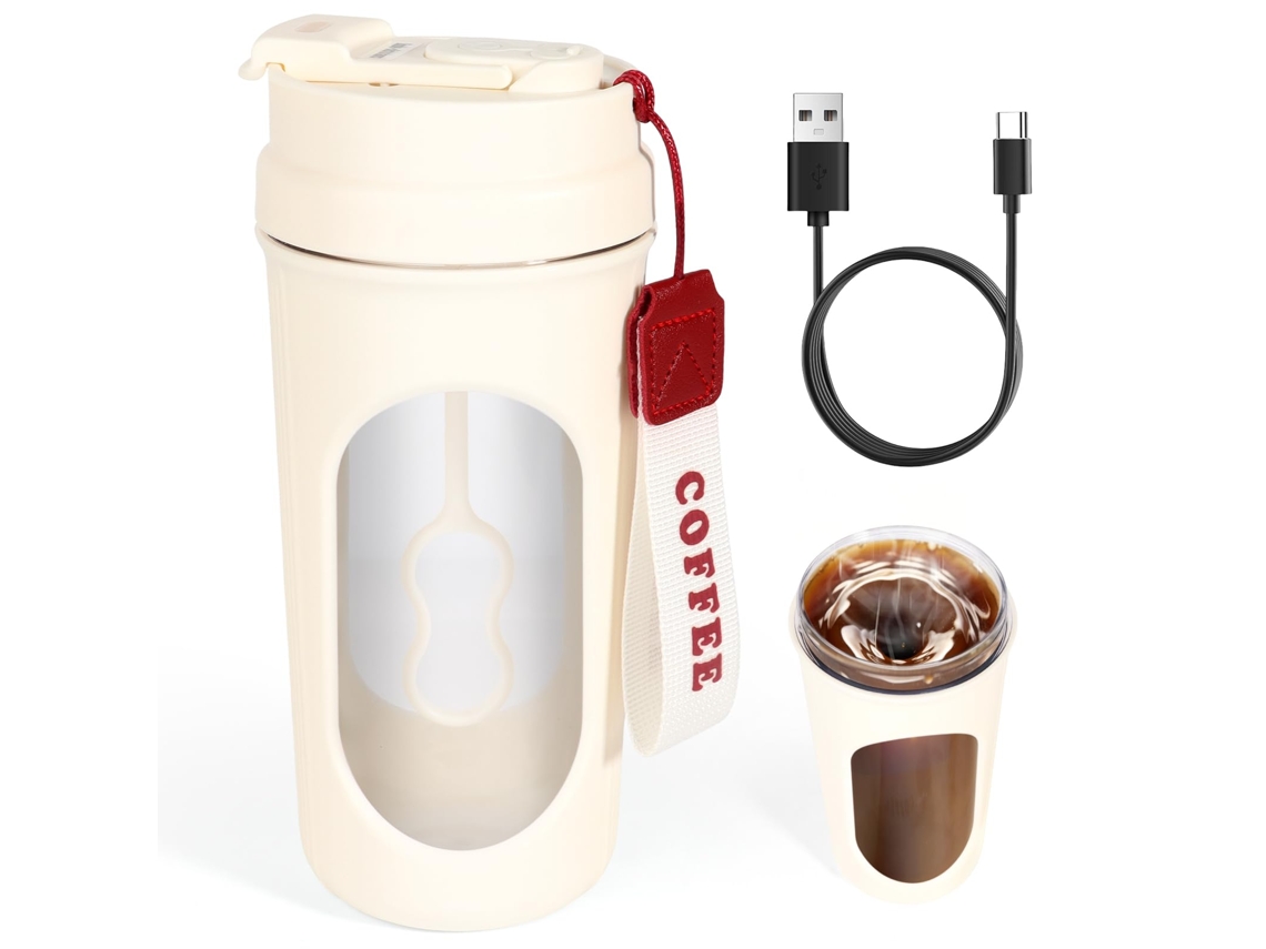 Copo Misturador Automático 440ml, Recarregável Usb Com Alça. Ideal Para Bebidas Diversas. Perfeito Para Casa, Trabalho, Viagens E Esportes. Branco.