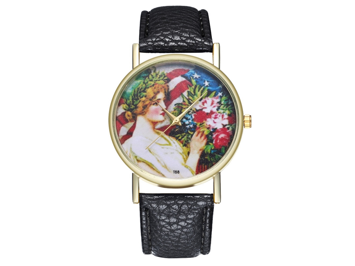 Reloj De Pulsera Unisex De Moda Con Correa De Piel Sintética, Estampado De Dibujos Animados Y Movimiento De Cuarzo Negro.