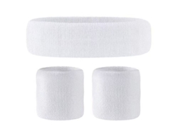 Conjunto de 3 piezas Yuysan en tela de algodón, diadema y muñequeras deportivas, color blanco.