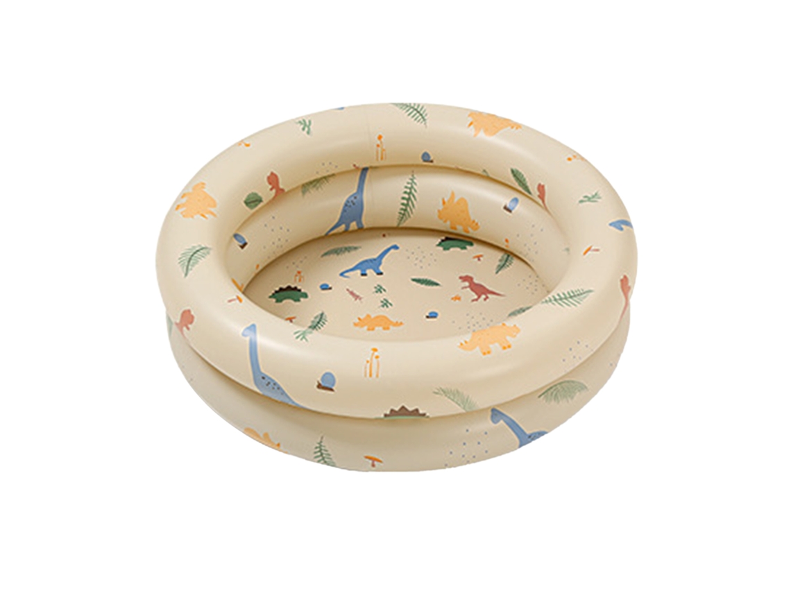 Piscina hinchable con forma de dinosaurio para bebés, estilo retro, tamaño familiar, color beige.