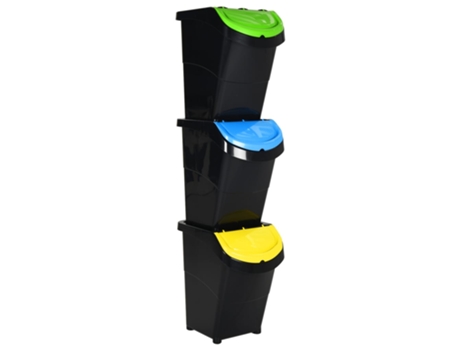 Conjunto 3 Cubo De Basura Apilable VIDAXL Negro Polipropileno (43.5x31x46 cm)