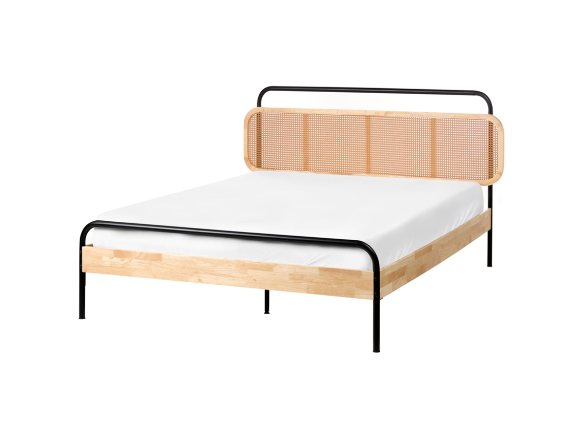 Cama De Matrimonio Beliani Boussicourt De Madera De Seringueira Marrón 140x200