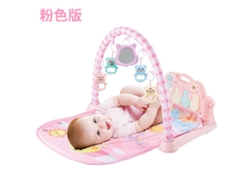 Gimnasio de actividades para bebés y niños pequeños (0-12 meses) con piano de pedales musical redondo - Alfombra para gatear, versión recargable, rosa