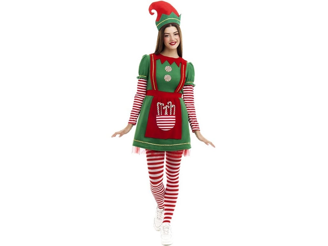 Disfraz de Elfa Polar en vestido verde y rojo para mujer