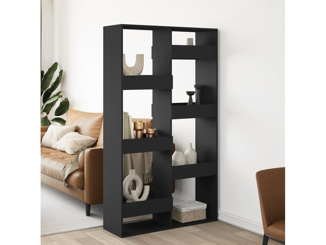 Biombo plegable | Separador de ambientes 100x33x175 cm, fabricado en derivados de madera, color negro.