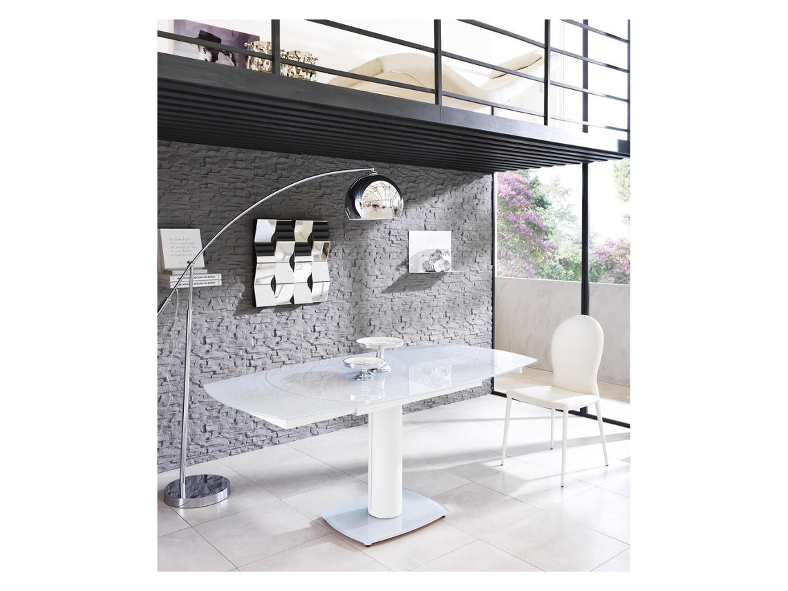 Mesa Extensible Kyoto en Vidrio Templado Blanco Hasta 180Cm SOLOLED