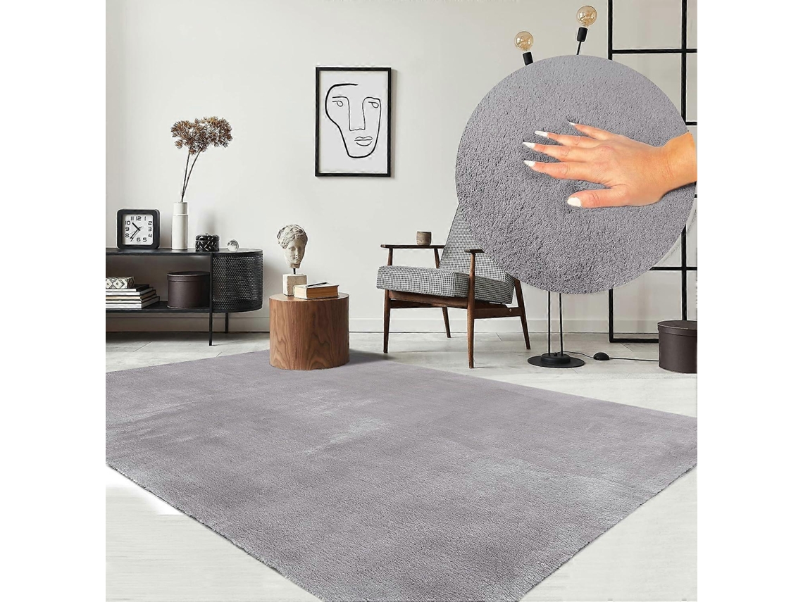 Rebe-alfombra Moderna Pelo Corto Suave Antideslizante Lavable 30°c Piel Gris 80x160 Cm
