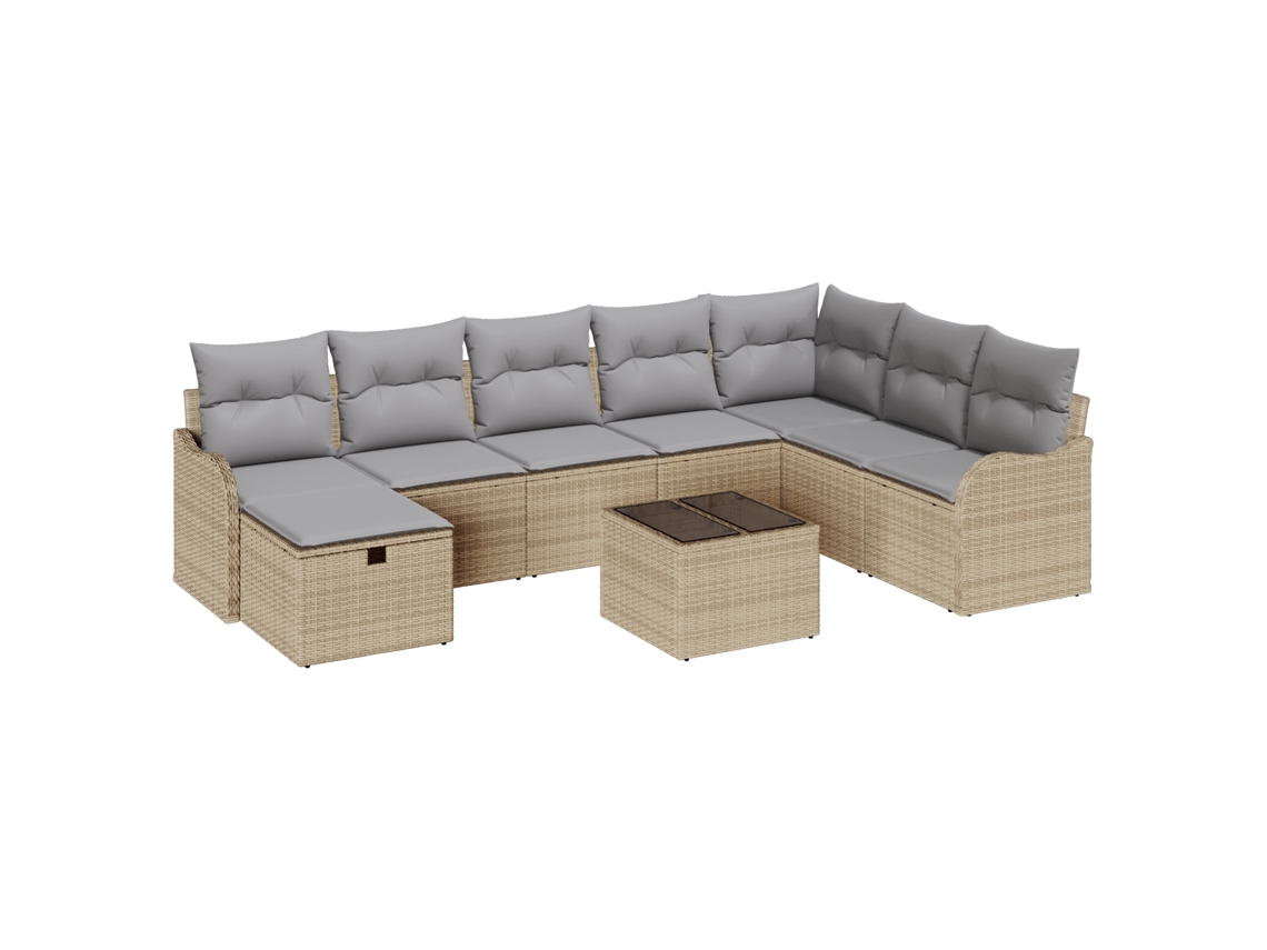 Conjunto 9 De Sofá De Jardín De Vidaxl Con Cojines Beige Ratán Sintético  Beige Ratán