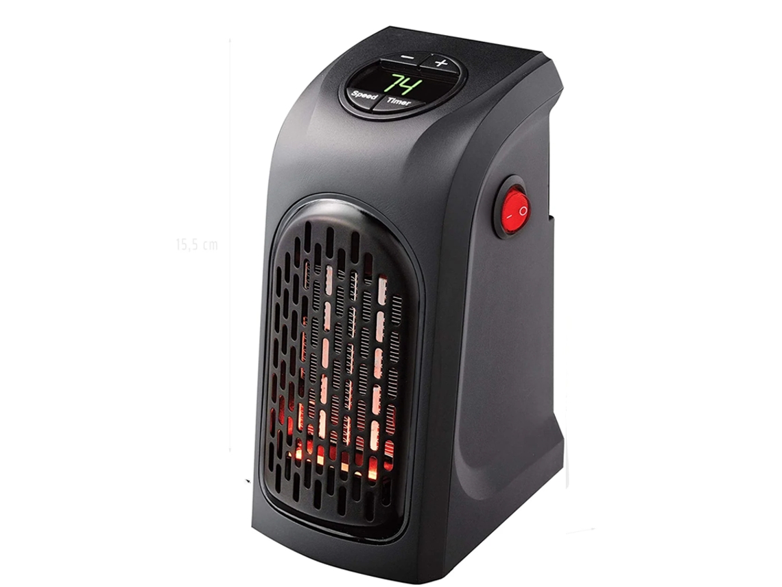 Ventilador calefactor eléctrico mini potente de 400 W y bajo consumo, color negro.